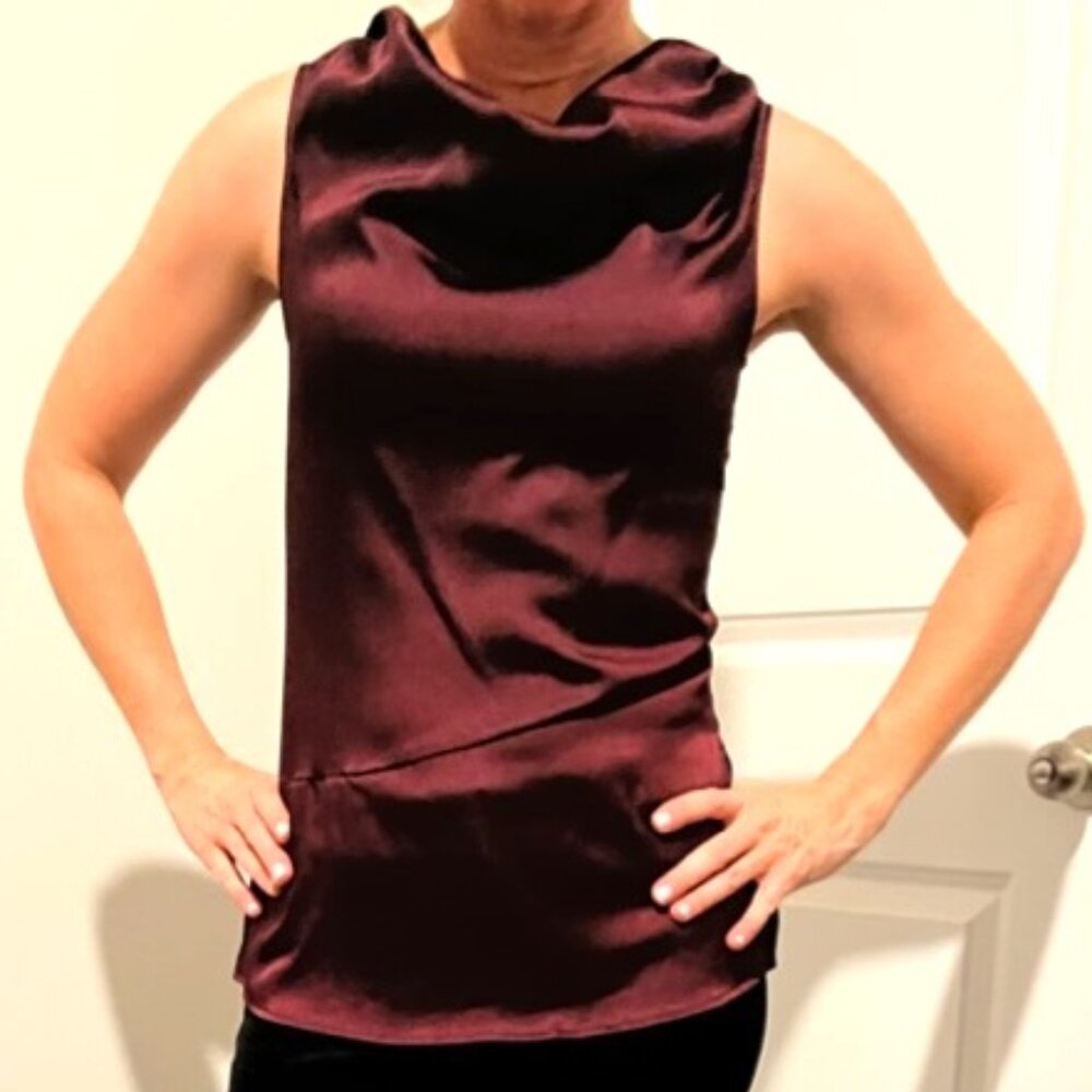 Ellen Tracy Burgundy Satin Sleeveless Top - XS